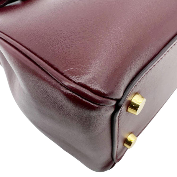 CELINE 16 Small Satinated Leather Top Handle Shoulder Bag Burgundy