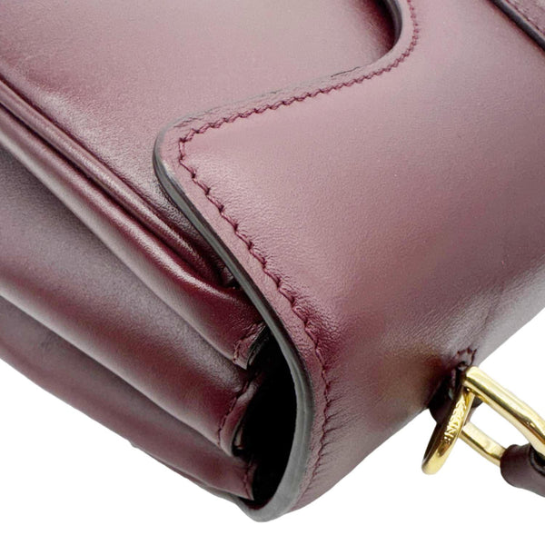 CELINE 16 Small Satinated Leather Top Handle Shoulder Bag Burgundy