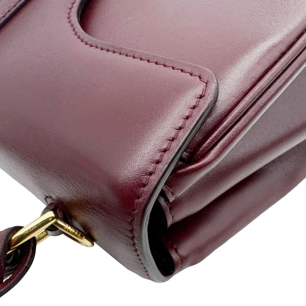 CELINE 16 Small Satinated Leather Top Handle Shoulder Bag Burgundy
