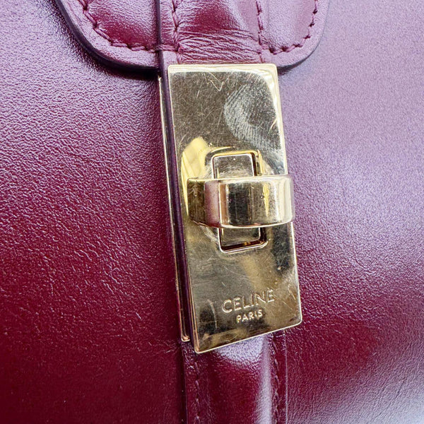 CELINE 16 Small Satinated Leather Top Handle Shoulder Bag Burgundy