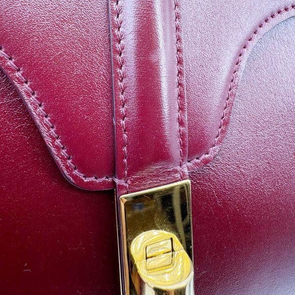 CELINE 16 Small Satinated Leather Top Handle Shoulder Bag Burgundy