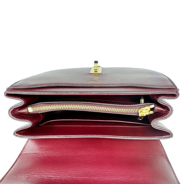 CELINE 16 Small Satinated Leather Top Handle Shoulder Bag Burgundy