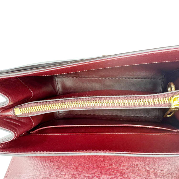 CELINE 16 Small Satinated Leather Top Handle Shoulder Bag Burgundy