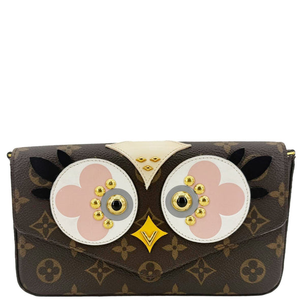 LOUIS VUITTON Felicie Pochette Lovely Birds Monogram Canvas Crossbody Bag Brown
