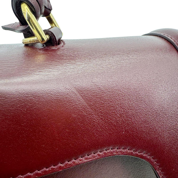 CELINE 16 Small Satinated Leather Top Handle Shoulder Bag Burgundy