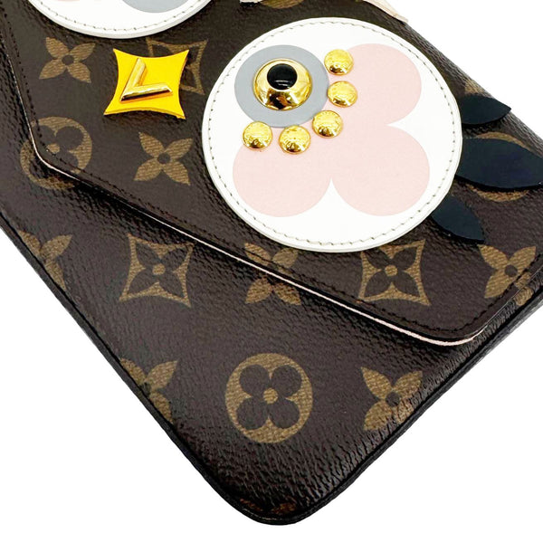 LOUIS VUITTON Felicie Pochette Lovely Birds Monogram Canvas Crossbody Bag Brown