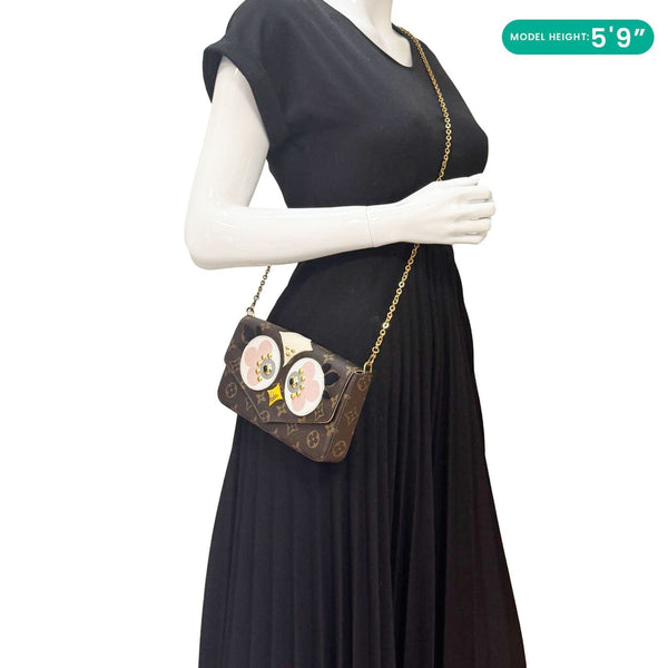 LOUIS VUITTON Felicie Pochette Lovely Birds Monogram Canvas Crossbody Bag Brown