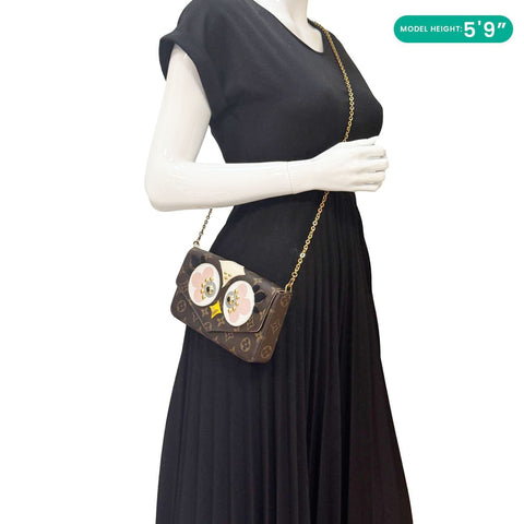 LOUIS VUITTON Felicie Pochette Lovely Birds Monogram Canvas Crossbody Bag Brown