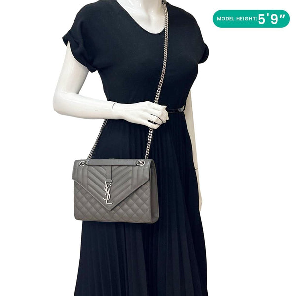 YVES SAINT LAURENT Envelope Grain De Poudre Leather Shoulder Bag Grey