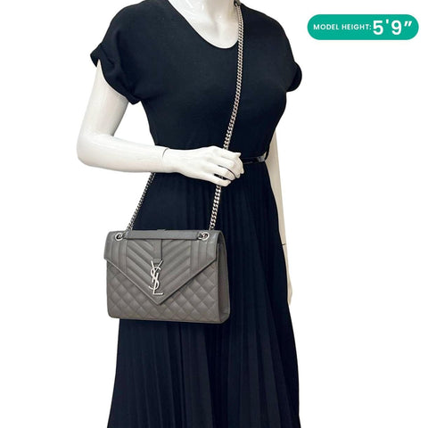 YVES SAINT LAURENT Envelope Grain De Poudre Leather Shoulder Bag Grey