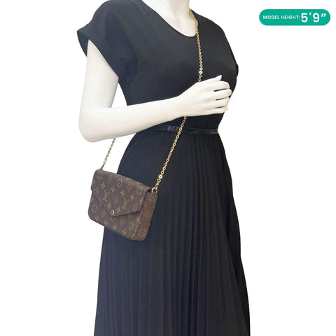 LOUIS VUITTON Felicie Pochette Monogram Canvas Crossbody Bag Brown