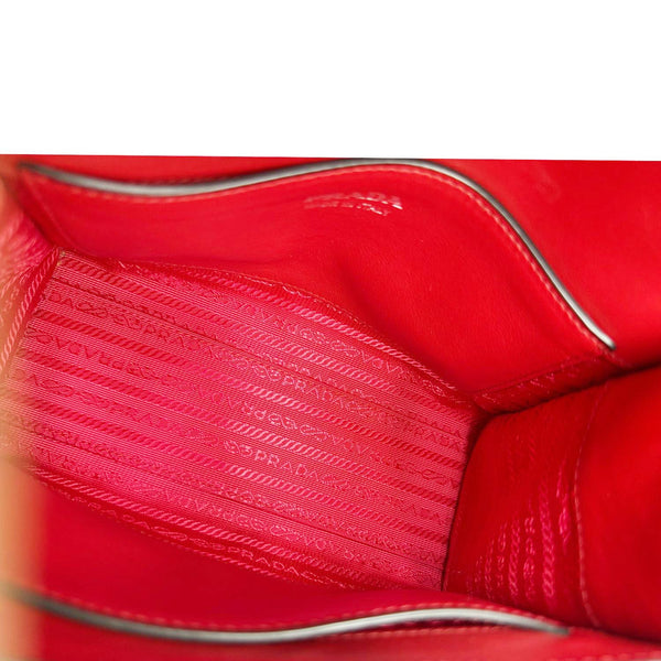 PRADA Monochrome Small Calfskin Saffiano Leather Chain Shoulder Bag Red
