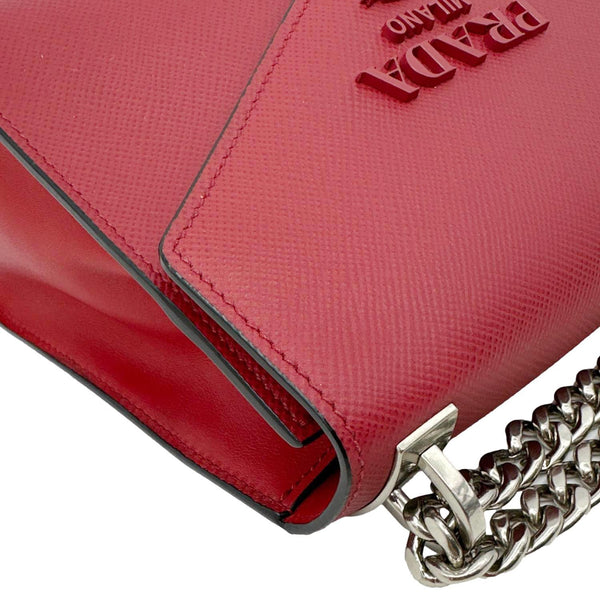 PRADA Monochrome Small Calfskin Saffiano Leather Chain Shoulder Bag Red