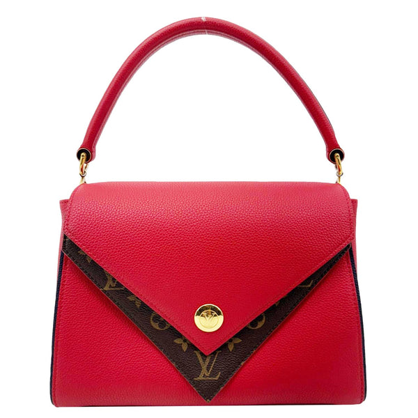 LOUIS VUITTON Double V Grained Leather Monogram Shoulder Bag Rubis