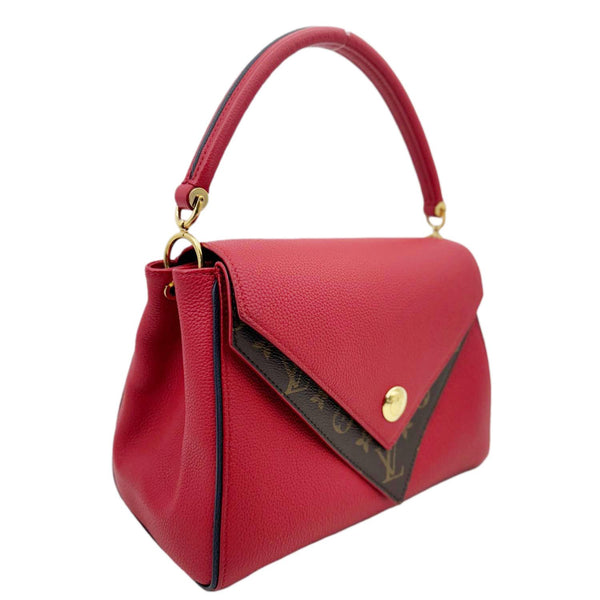LOUIS VUITTON Double V Grained Leather Monogram Shoulder Bag Rubis