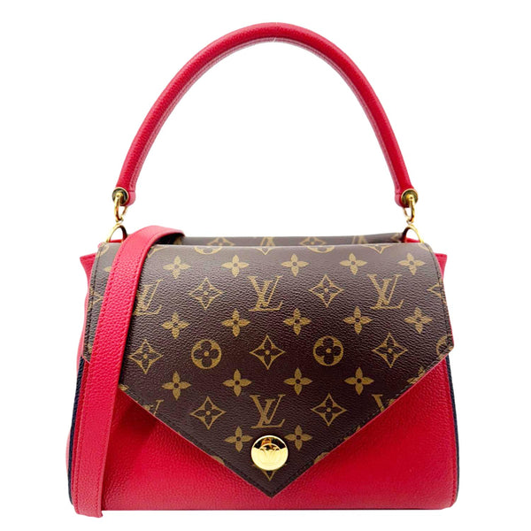 LOUIS VUITTON Double V Grained Leather Monogram Shoulder Bag Rubis