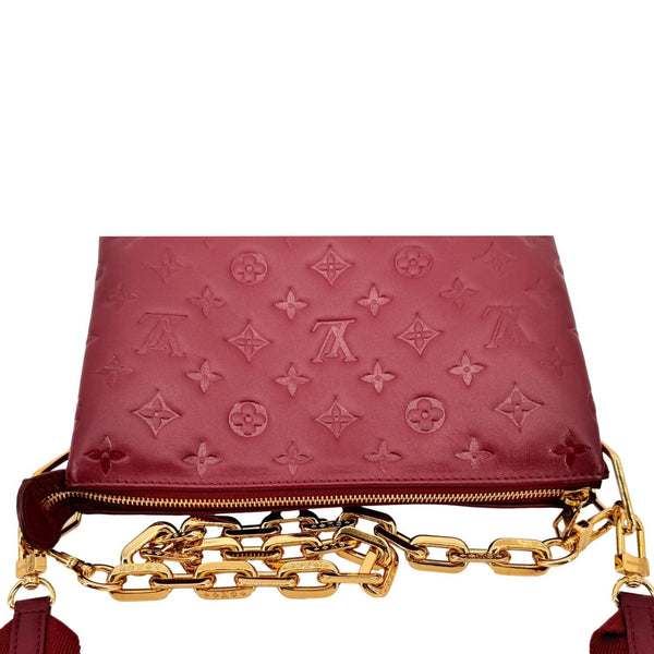 LOUIS VUITTON Coussin PM Monogram Embossed Leather Shoulder Bag Burgundy