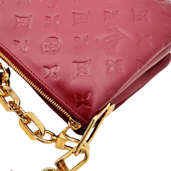 LOUIS VUITTON Coussin PM Monogram Embossed Leather Shoulder Bag Burgundy