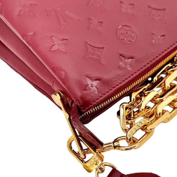 LOUIS VUITTON Coussin PM Monogram Embossed Leather Shoulder Bag Burgundy