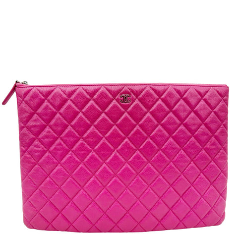 CHANEL Quilted Caviar O Clutch Cosmetic Case Pink