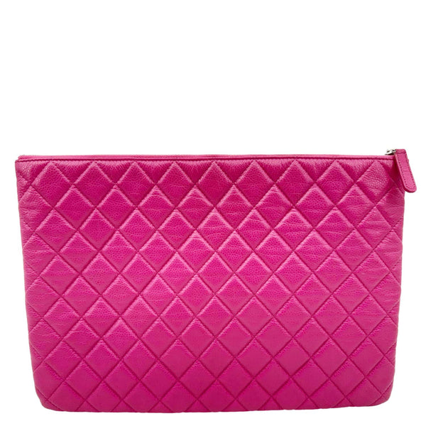CHANEL Quilted Caviar O Clutch Cosmetic Case Pink