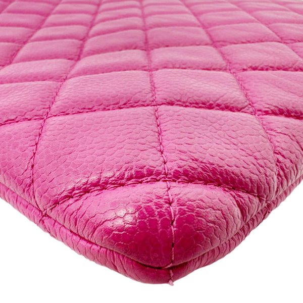 CHANEL Quilted Caviar O Clutch Cosmetic Case Pink