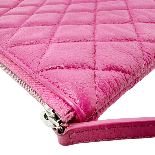 CHANEL Quilted Caviar O Clutch Cosmetic Case Pink