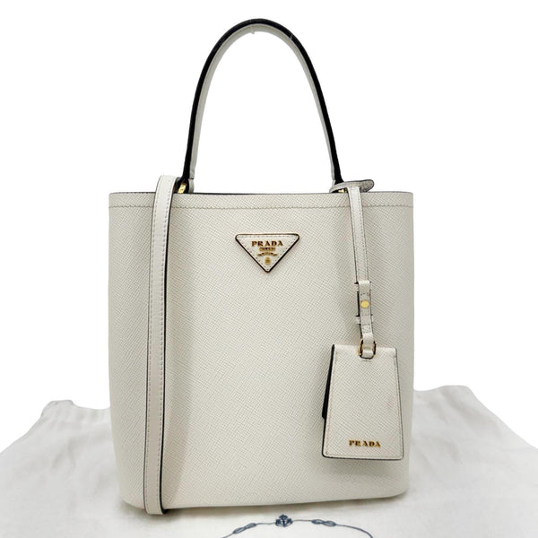 PRADA Panier Saffiano Cuir Leather Bucket Bag White
