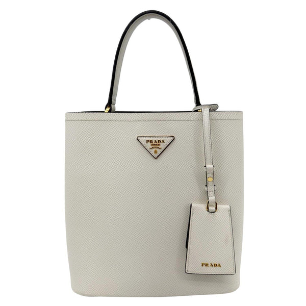 PRADA Panier Saffiano Cuir Leather Bucket Bag White