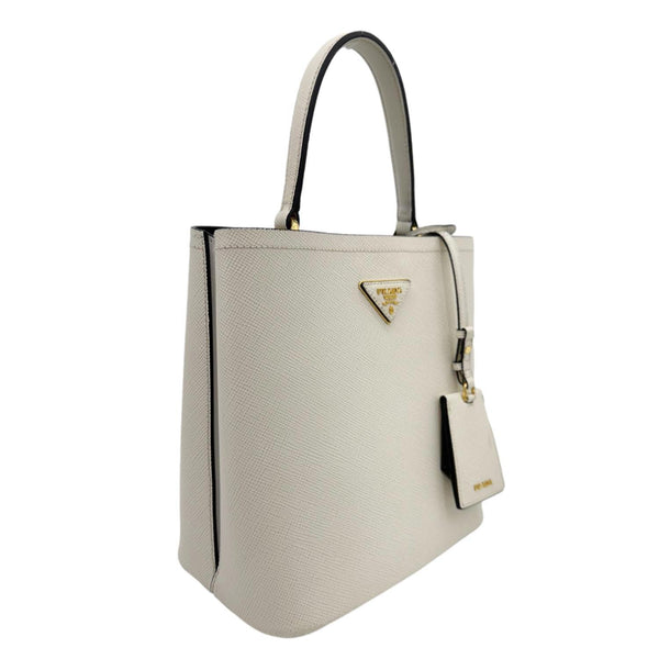 PRADA Panier Saffiano Cuir Leather Bucket Bag White