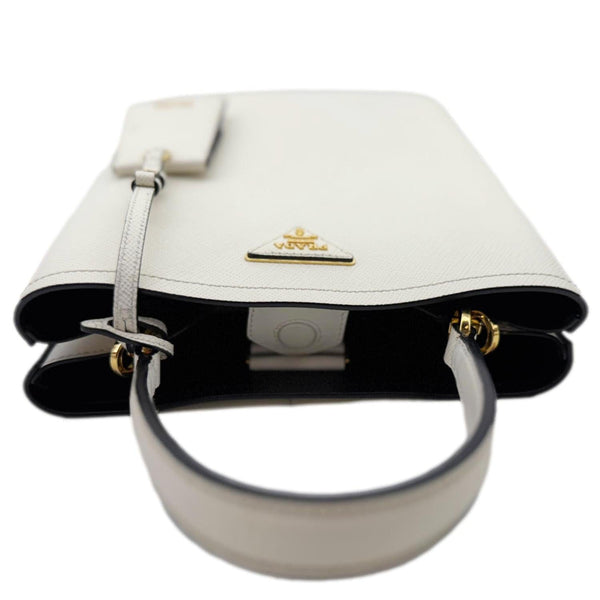 PRADA Panier Saffiano Cuir Leather Bucket Bag White