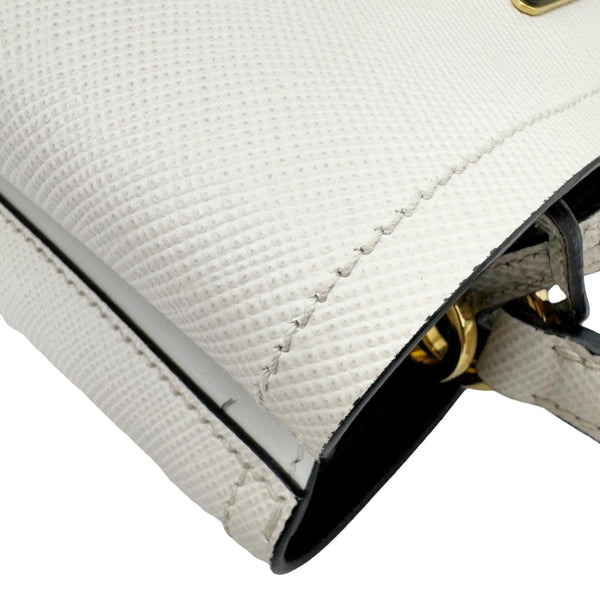 PRADA Panier Saffiano Cuir Leather Bucket Bag White