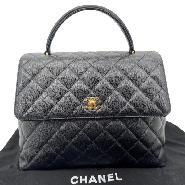 CHANEL Kelly Flap Small Quilted Caviar Leather Tote Bag Black