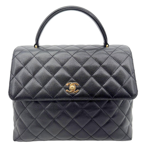 CHANEL Kelly Flap Small Quilted Caviar Leather Tote Bag Black