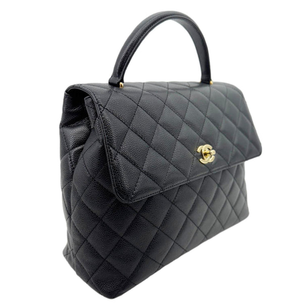 CHANEL Kelly Flap Small Quilted Caviar Leather Tote Bag Black