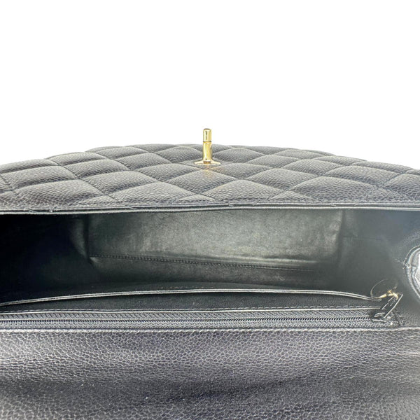 CHANEL Kelly Flap Small Quilted Caviar Leather Tote Bag Black