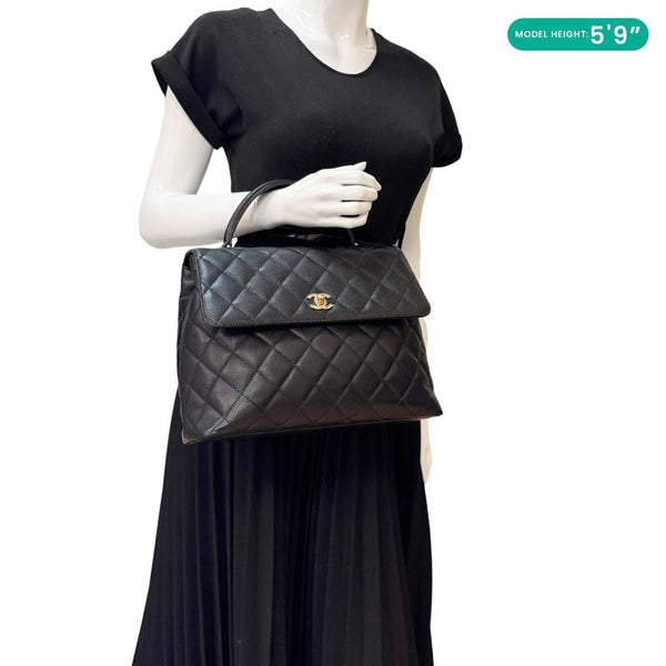 CHANEL Kelly Flap Small Quilted Caviar Leather Tote Bag Black