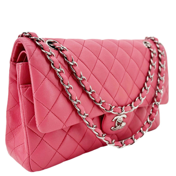 CHANEL Classic Double Flap Medium Quilted Leather Shoulder Bag Salmon Pink