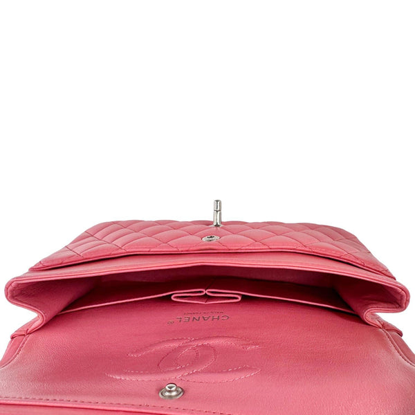 CHANEL Classic Double Flap Medium Quilted Leather Shoulder Bag Salmon Pink