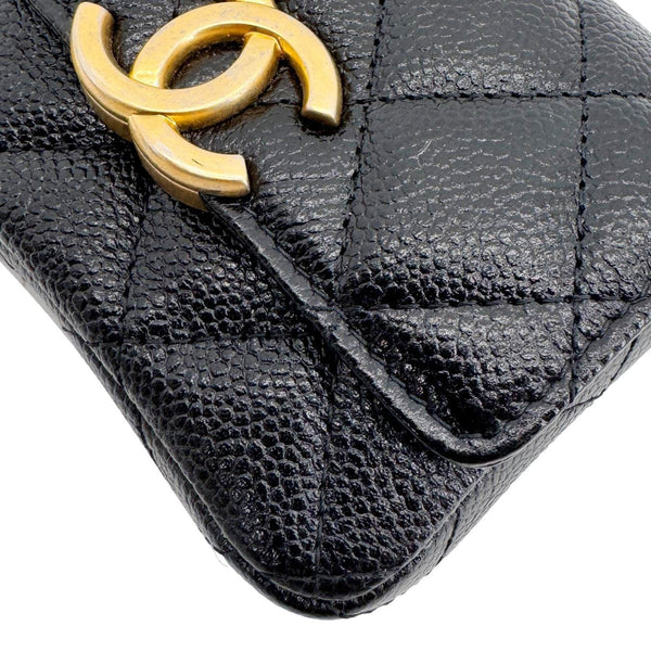 CHANEL Sweetheart CC Chain Quilted Caviar Leather Belt Bag Black