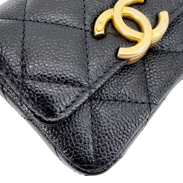 CHANEL Sweetheart CC Chain Quilted Caviar Leather Belt Bag Black