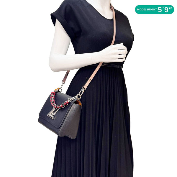 LOUIS VUITTON Twist MM Braided Handle Epi Leather Shoulder Bag Black