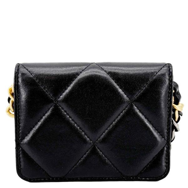 CHANEL 19 Flap Coin Purse Quilted Leather Chain Shoulder Bag Black