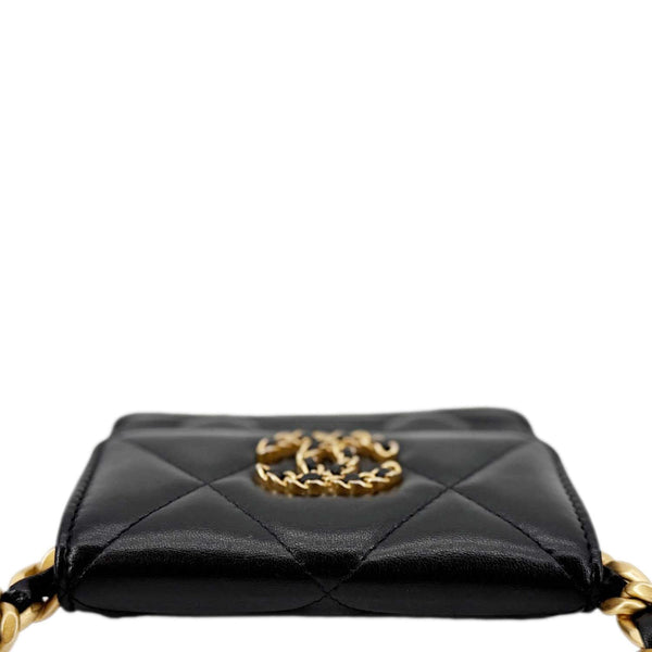 CHANEL 19 Flap Coin Purse Quilted Leather Chain Shoulder Bag Black