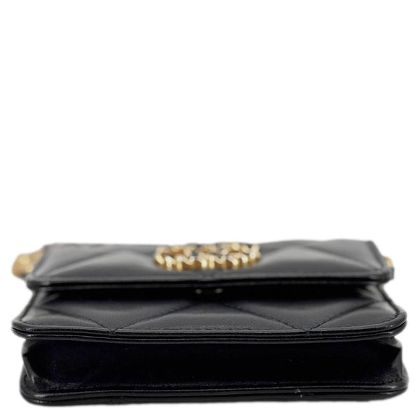 CHANEL 19 Flap Coin Purse Quilted Leather Chain Shoulder Bag Black