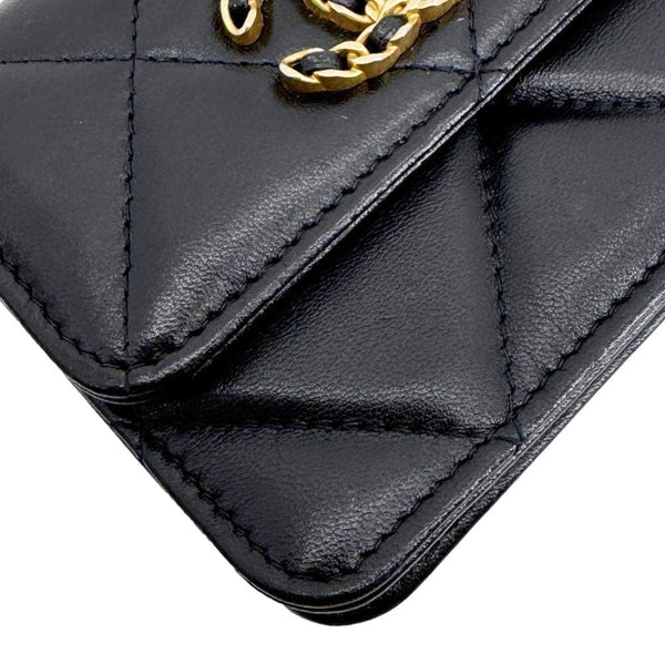 CHANEL 19 Flap Coin Purse Quilted Leather Chain Shoulder Bag Black