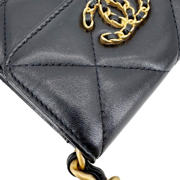 CHANEL 19 Flap Coin Purse Quilted Leather Chain Shoulder Bag Black