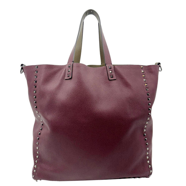 VALENTINO Rockstud Reversible Leather Tote Bag Burgundy