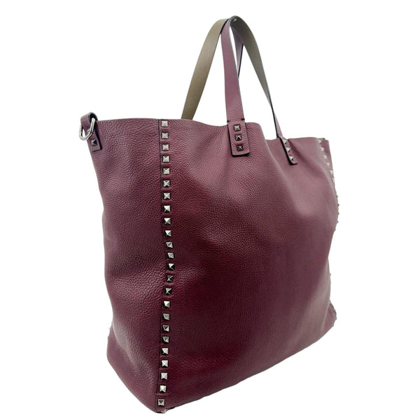 VALENTINO Rockstud Reversible Leather Tote Bag Burgundy