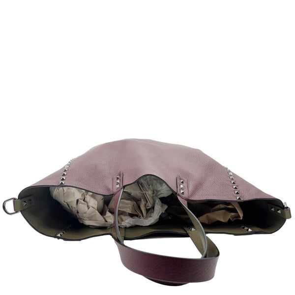 VALENTINO Rockstud Reversible Leather Tote Bag Burgundy